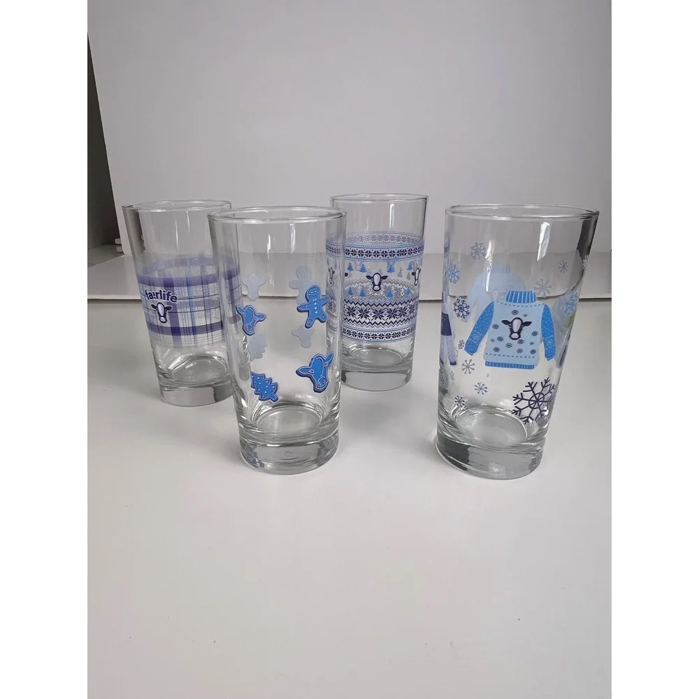 Fairlife Marketing PR Set of 4 Winter Themed Drinking Glasses Cow‎
